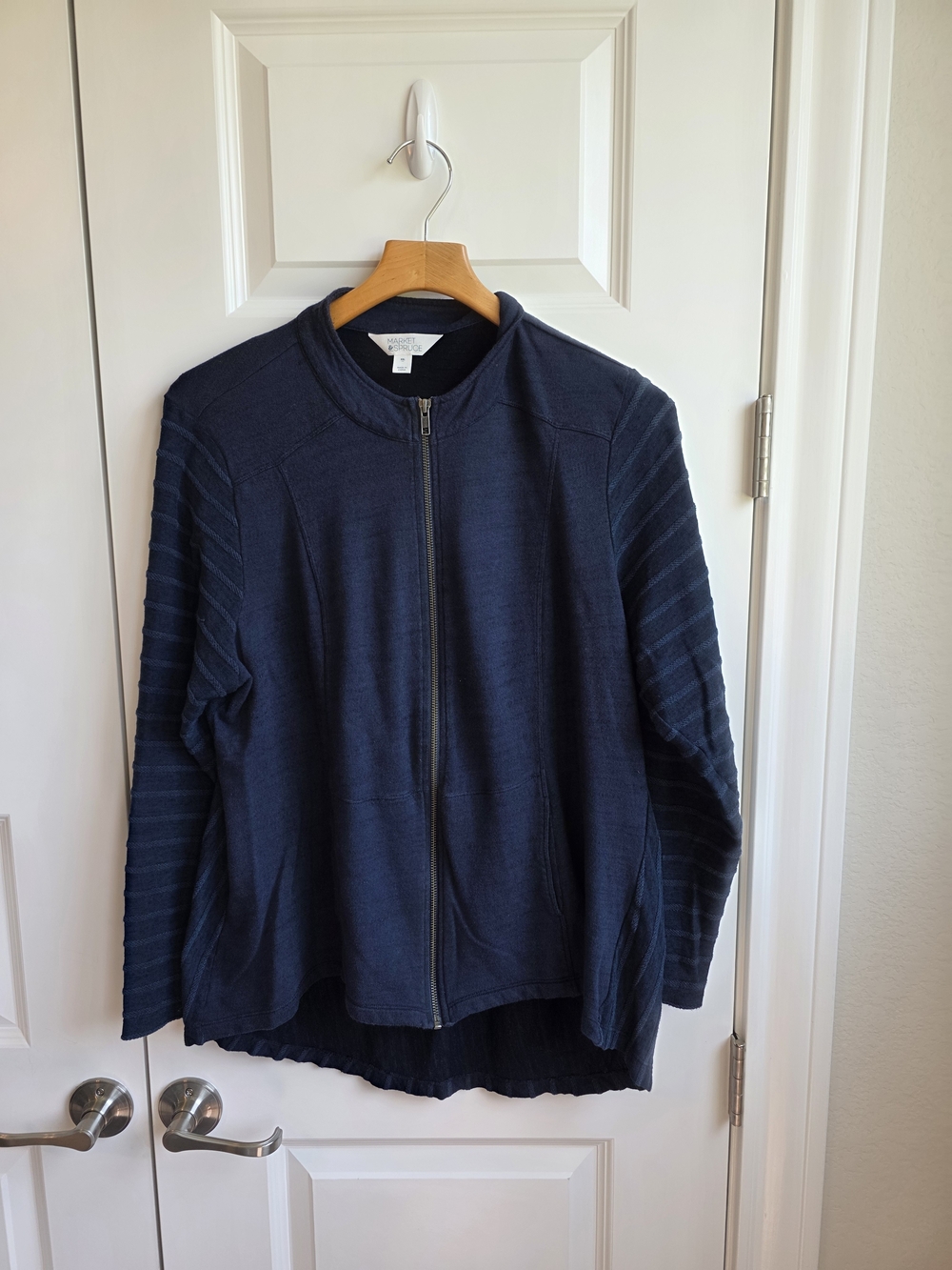 Market & Spruce XXL Navy Zip Front Knit Jacket Textured Stretch
